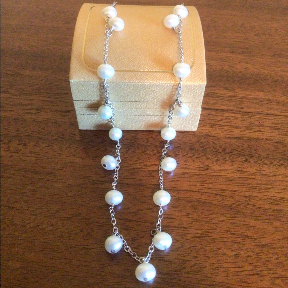 Sterling Silver Pearl Dangle Necklace